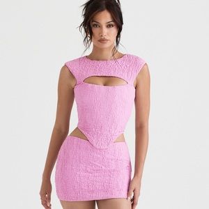 House of CB Paola Corset Top & Angel Mini Skirt Set in Pink
